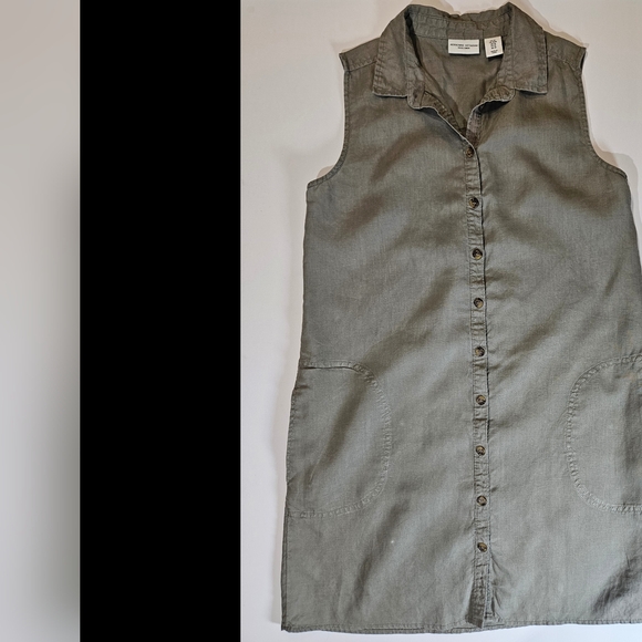 Adrienne Vittadini Dresses & Skirts - Adrienne Vittadini Linen Dress Womens Medium Olive Green Button Down‎ Mini